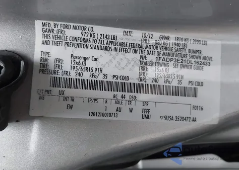 2013 Ford Focus S z USA, uszkodzony, nr VIN 1FADP3E21DL162433